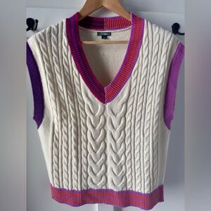 Wild Fable Womens S V Neck Cable Knit Sweater Vest Bright Pink White Preppy Y2K